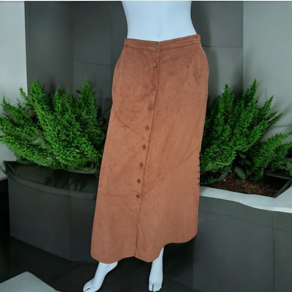 CmCat Out au naturel maxi skirt 100% suede leather tan western skirt size 9